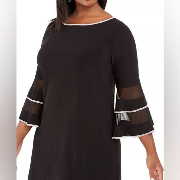 MSK NWT Size M Elegant Black Midi Dress with Sheer Sleeve Accents Medium - Picture 1 of 12